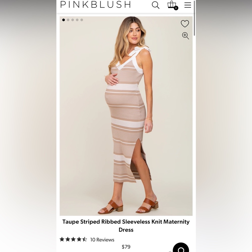 PinkBlush Taupe and White Striped Maternity Midi Dress